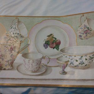 Lot of 3 VICTORIA MAGAZINE AT HOME Tea Pot & Cups Wall Borders 5 Yards EACH NOS